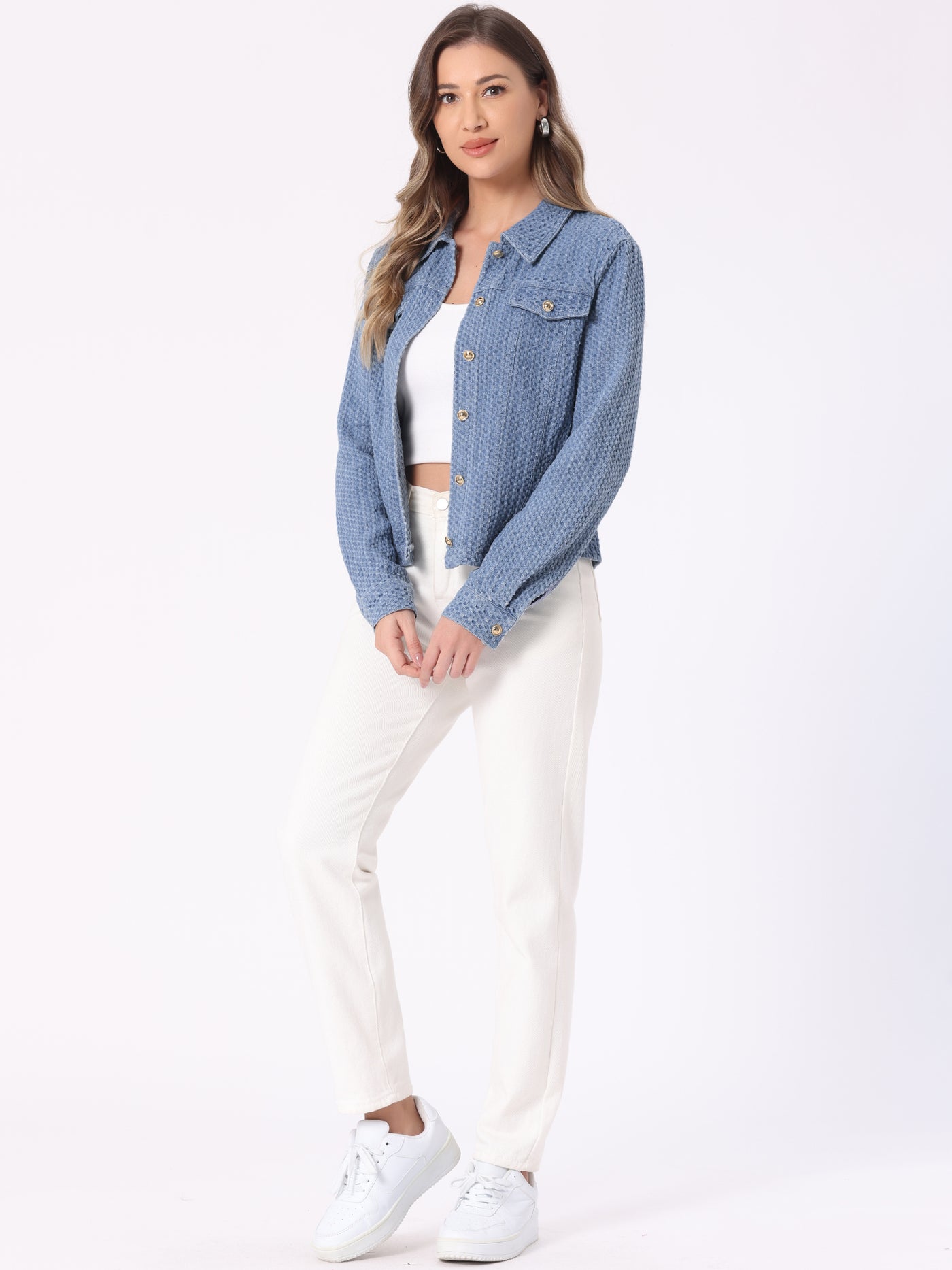 Allegra K Button Up Long Sleeve Texture Washed Casual Denim Jacket