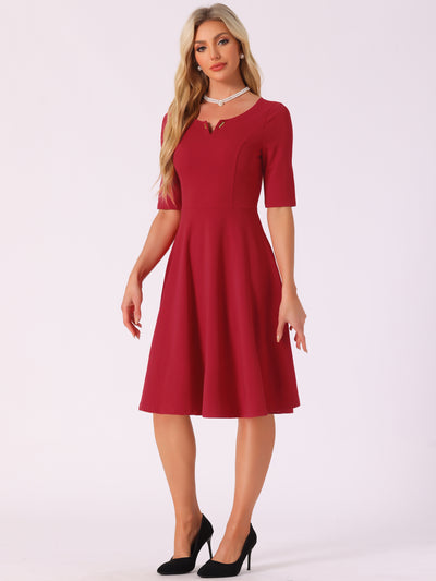 V Neck Half Sleeve Elegant A-Line Midi Dress