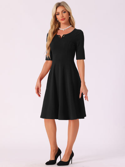 V Neck Half Sleeve Elegant A-Line Midi Dress