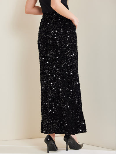 Sequin Velvet Elastic Waist Sparkle Party Maxi Skirt