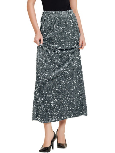 Sequin Velvet Elastic Waist Sparkle Party Maxi Skirt