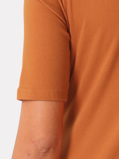 Mock Neck Solid Color Short Sleeves Casual T-shirts