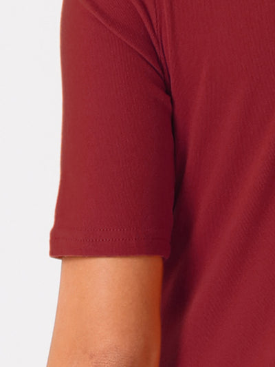 Mock Neck Solid Color Short Sleeves Casual T-shirts