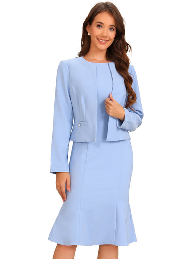 2 Pieces Long Sleeves Collarless Jacket & Sleeveless Fishtail Midi Dress Sets