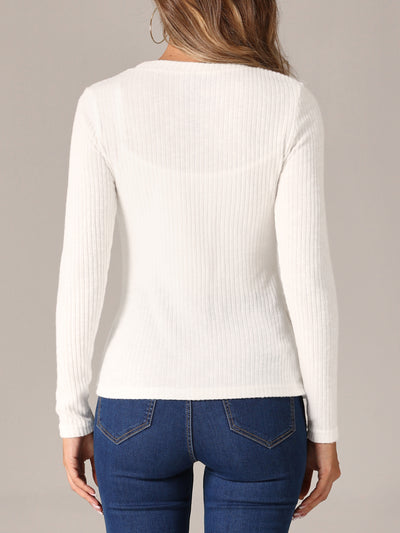 Stretch Long Sleeve Crew Neck Casual Basic Knit Sweater Tops