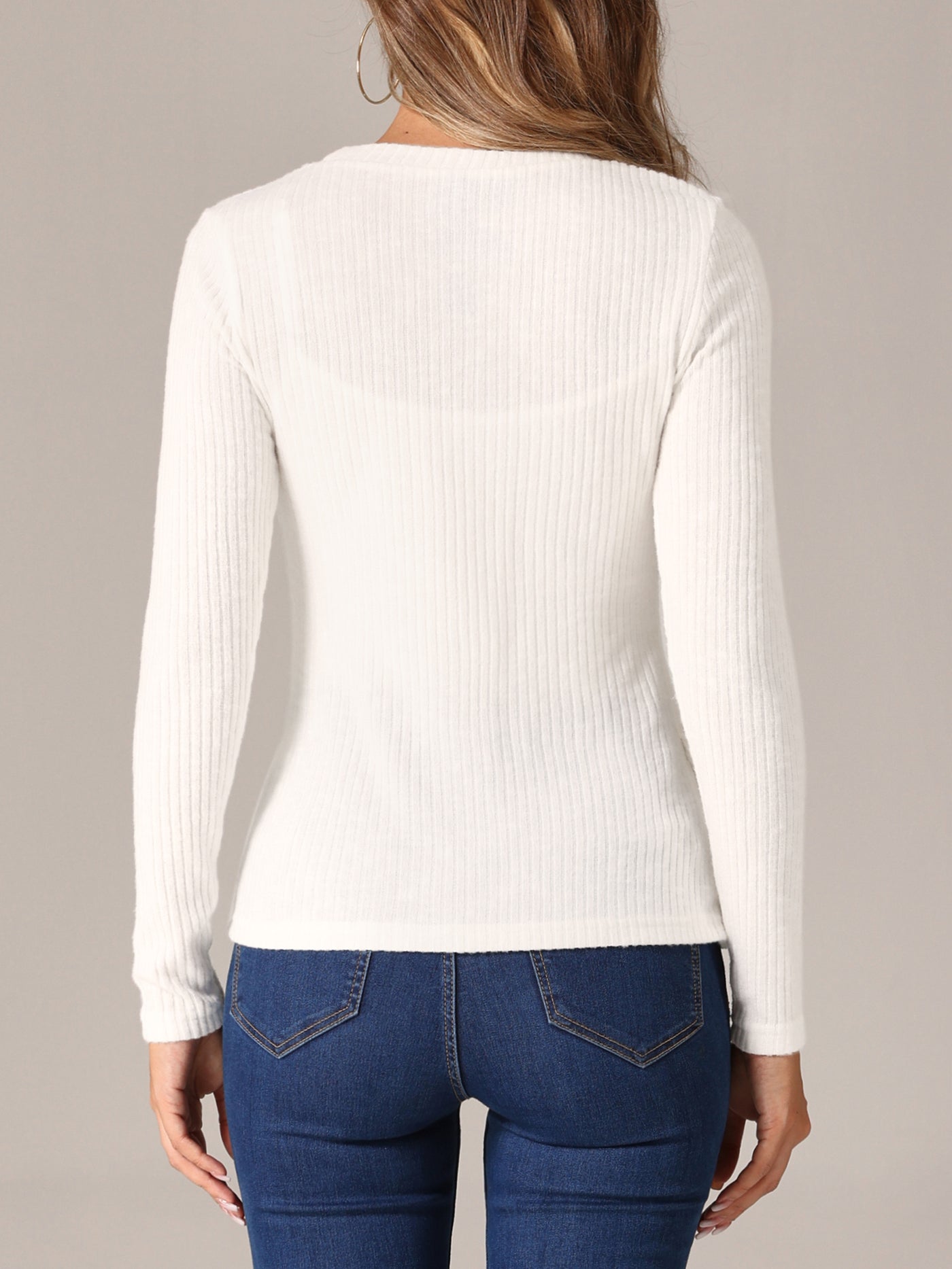 Allegra K Stretch Long Sleeve Crew Neck Casual Basic Knit Sweater Tops