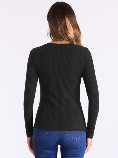 Stretch Long Sleeve Crew Neck Casual Basic Knit Sweater Tops