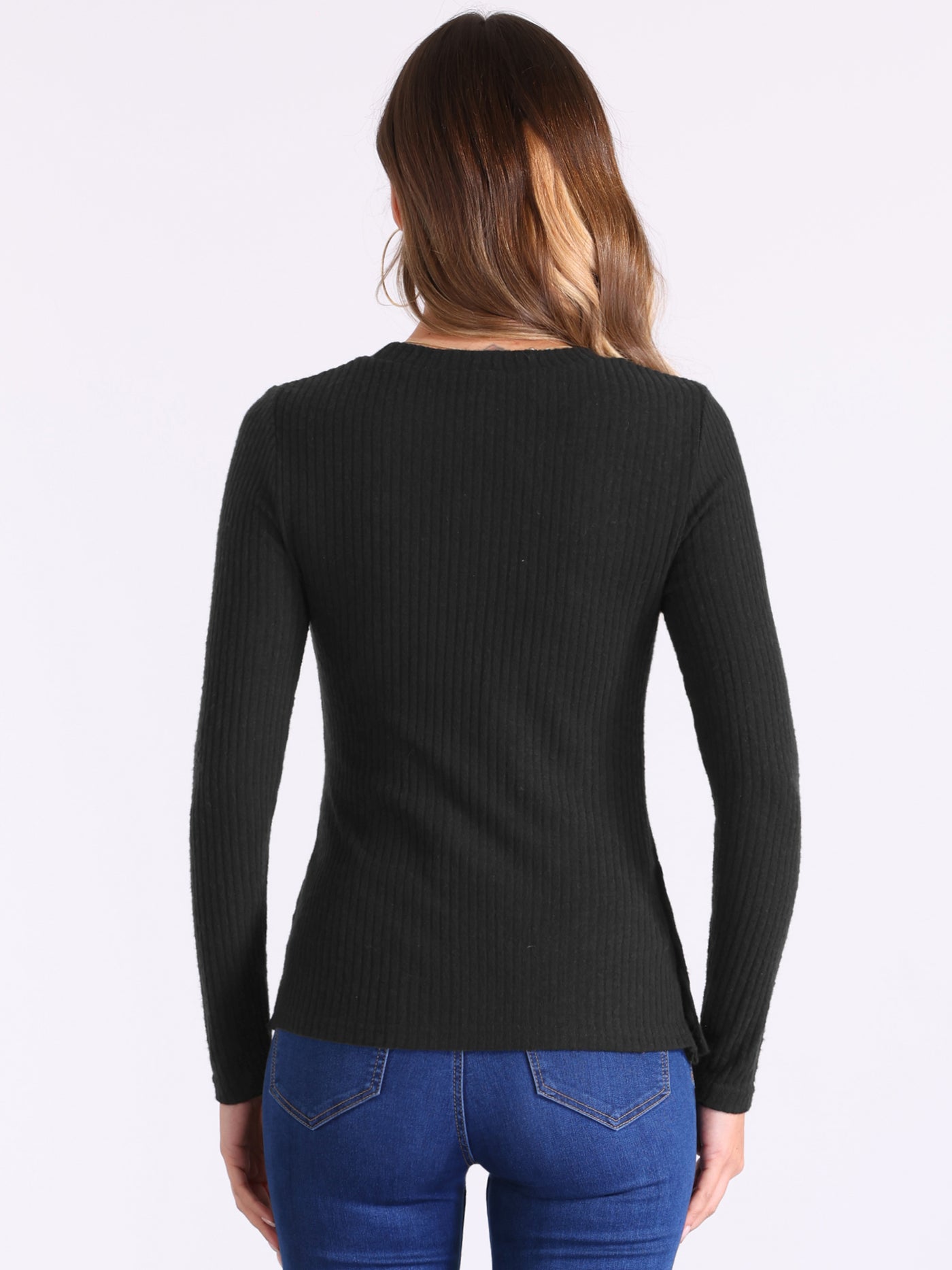 Allegra K Stretch Long Sleeve Crew Neck Casual Basic Knit Sweater Tops