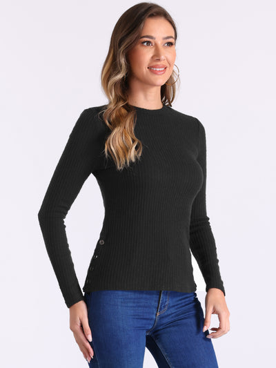 Stretch Long Sleeve Crew Neck Casual Basic Knit Sweater Tops