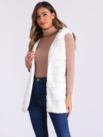 Faux Fur Sleeveless Zip Up Hooded Casual Vest