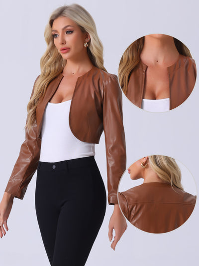 PU Bolero Open Front Leather Cropped Long Sleeve Cardigan