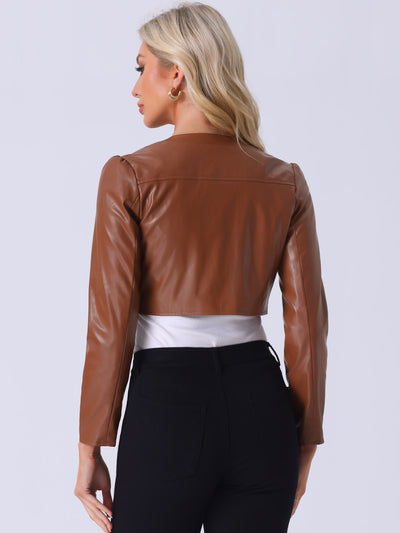 PU Bolero Open Front Leather Cropped Long Sleeve Cardigan