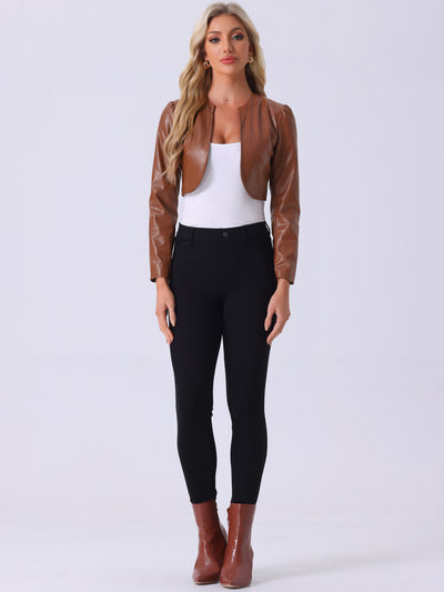 PU Bolero Open Front Leather Cropped Long Sleeve Cardigan