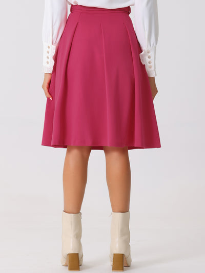 Women's A-Line Belted Waist Casual Midi Flare Pleated Skirt