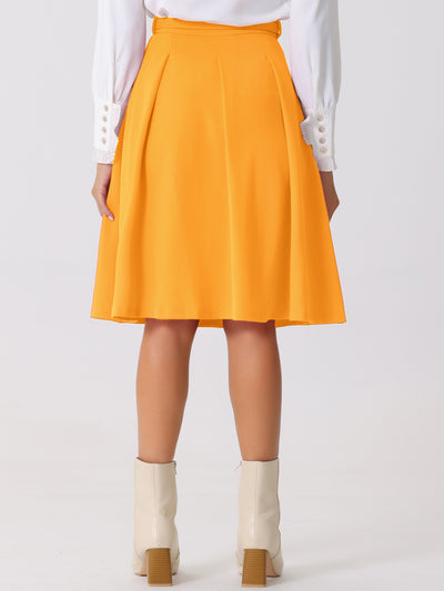 Women's A-Line Belted Waist Casual Midi Flare Pleated Skirt