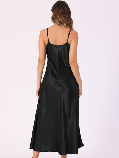 Satin Sleeveless Spaghetti Strap Maxi Dress