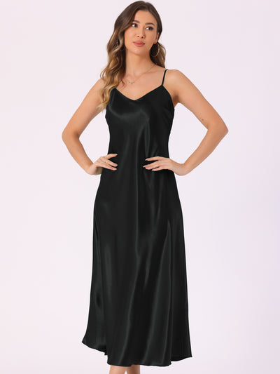 Satin Sleeveless Spaghetti Strap Maxi Dress