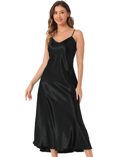 Satin Sleeveless Spaghetti Strap Maxi Dress