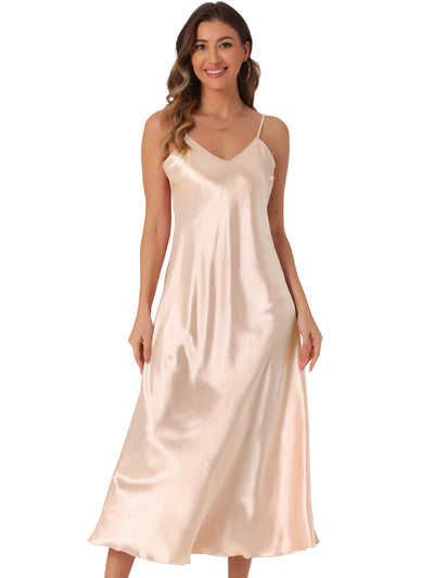 Satin Sleeveless Spaghetti Strap Maxi Dress