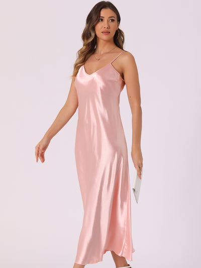 Satin Sleeveless Spaghetti Strap Maxi Dress