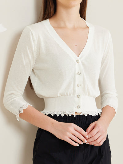 3/4 Sleeve Button Down Summer Knit Cropped Top