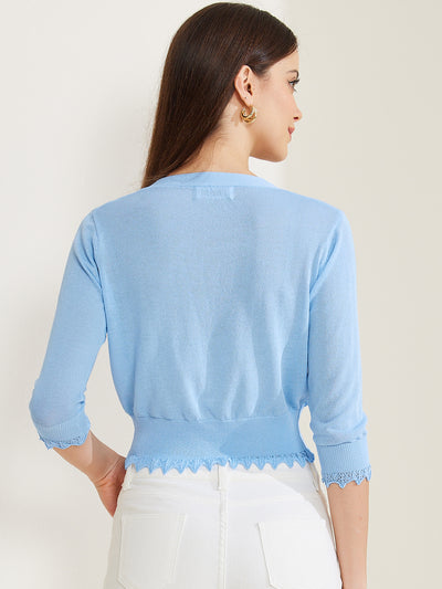 3/4 Sleeve Button Down Summer Knit Cropped Top