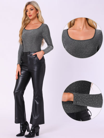 Shiny Dots Square Neck Long Sleeve Party Bodysuits