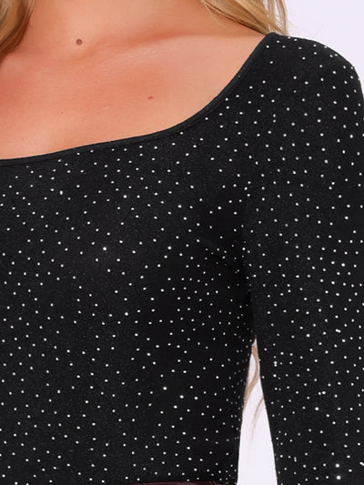 Shiny Dots Square Neck Long Sleeve Party Bodysuits