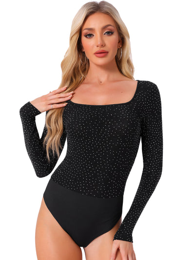 Shiny Dots Square Neck Long Sleeve Party Bodysuits