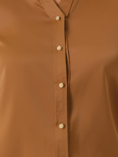 Collar Satin Button Down Long Sleeve Work Office Shirt