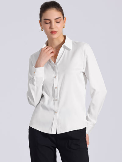 Collar Satin Button Down Long Sleeve Work Office Shirt