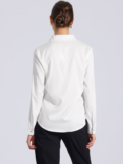 Collar Satin Button Down Long Sleeve Work Office Shirt