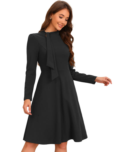 Tie Mock Neck Long Sleeves A-Line Midi Dress