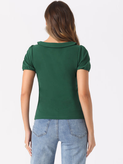 Bow Neck Solid Short Sleeve Peter Pan Collar Blouse