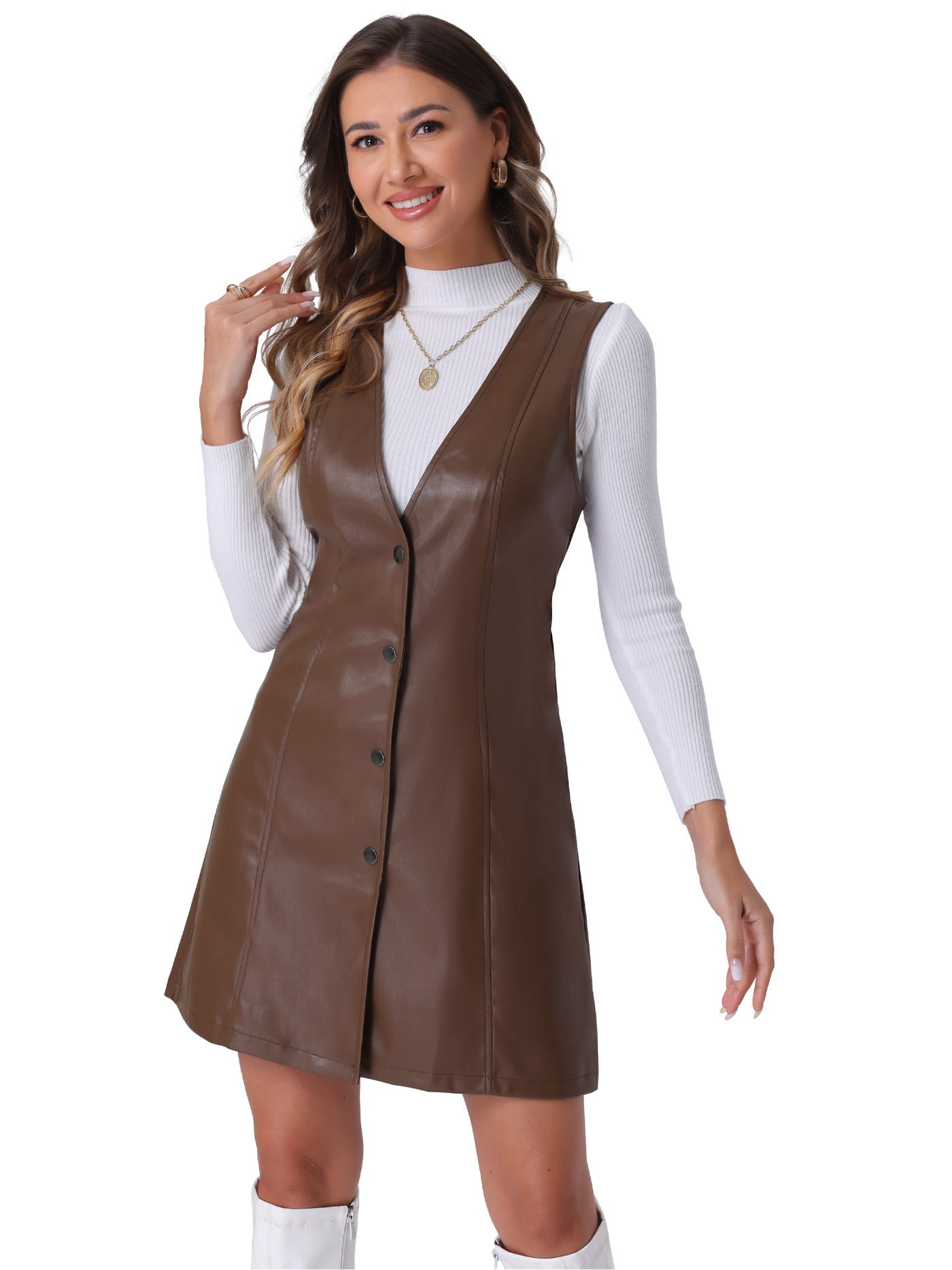 Faux leather pinafore dress hotsell