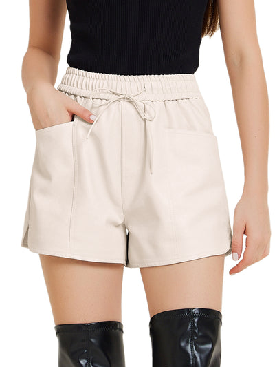 Faux Leather High Elastic Waist PU Shorts with Pockets