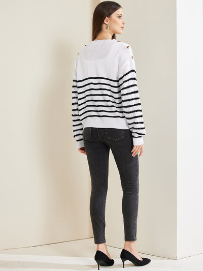 Striped Pullover Crew Neck Long Sleeve Cable Knitted Sweater