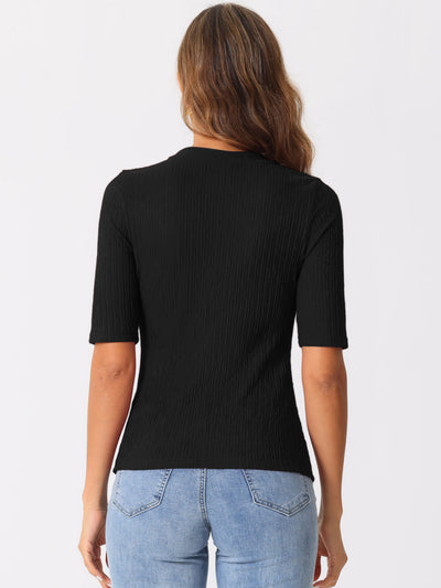 Crew Neck Short Sleeve Textured Basic Casual Blouse