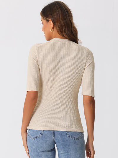 Crew Neck Short Sleeve Textured Basic Casual Blouse