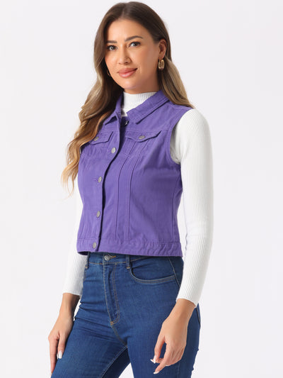 Flap Pocket Washed Buttoned Denim Jacket Vest