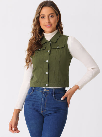 Buttoned Chest Flap Pocket Washed Denim Jacket Vest