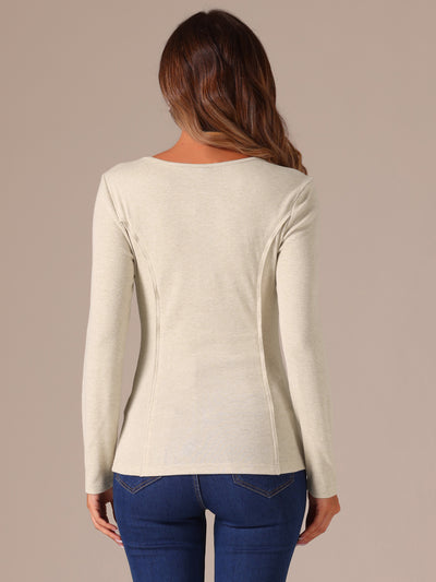 U Neck Long Sleeve Knit Basic Casual Blouse