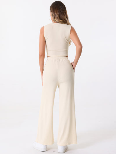 2 Pieces Textured Sleeveless Cropped Top & Wide Leg Pants Lounge Set