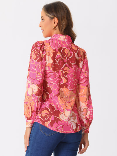 Floral Button Up Puff Long Sleeve Casual Blouse