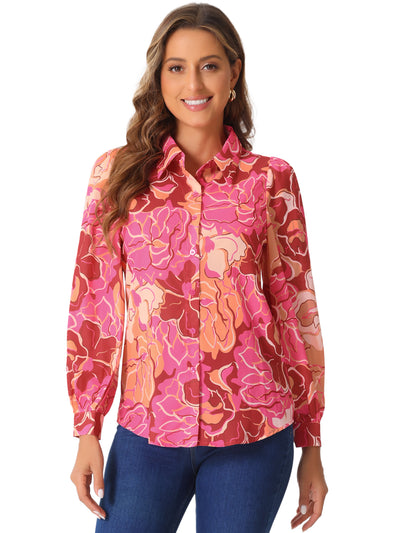 Floral Button Up Puff Long Sleeve Casual Blouse