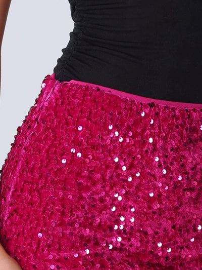 Sequin Velvet Sparkle High Waist Stretchy Party Pencil Mini Skirt