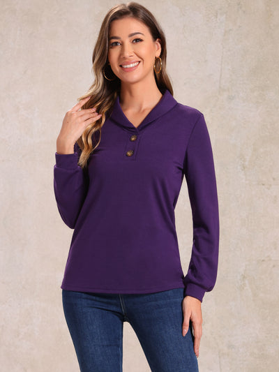 Collared Long Sleeve Button Casual Solid Blouse