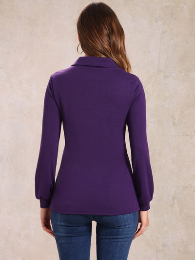 Collared Long Sleeve Button Casual Solid Blouse