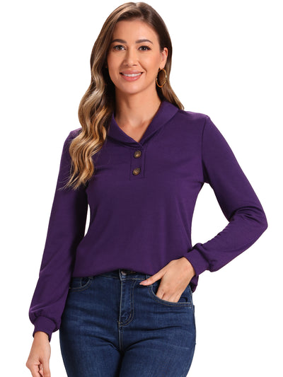 Collared Long Sleeve Button Casual Solid Blouse