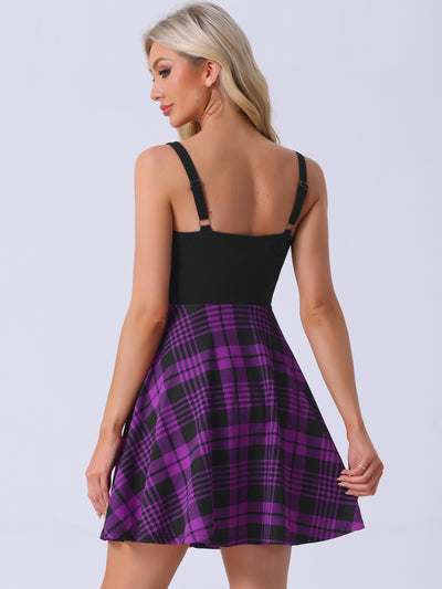 Plaid Lace-Up Gothic Sleeveless Tartan Mini Club Party Dress